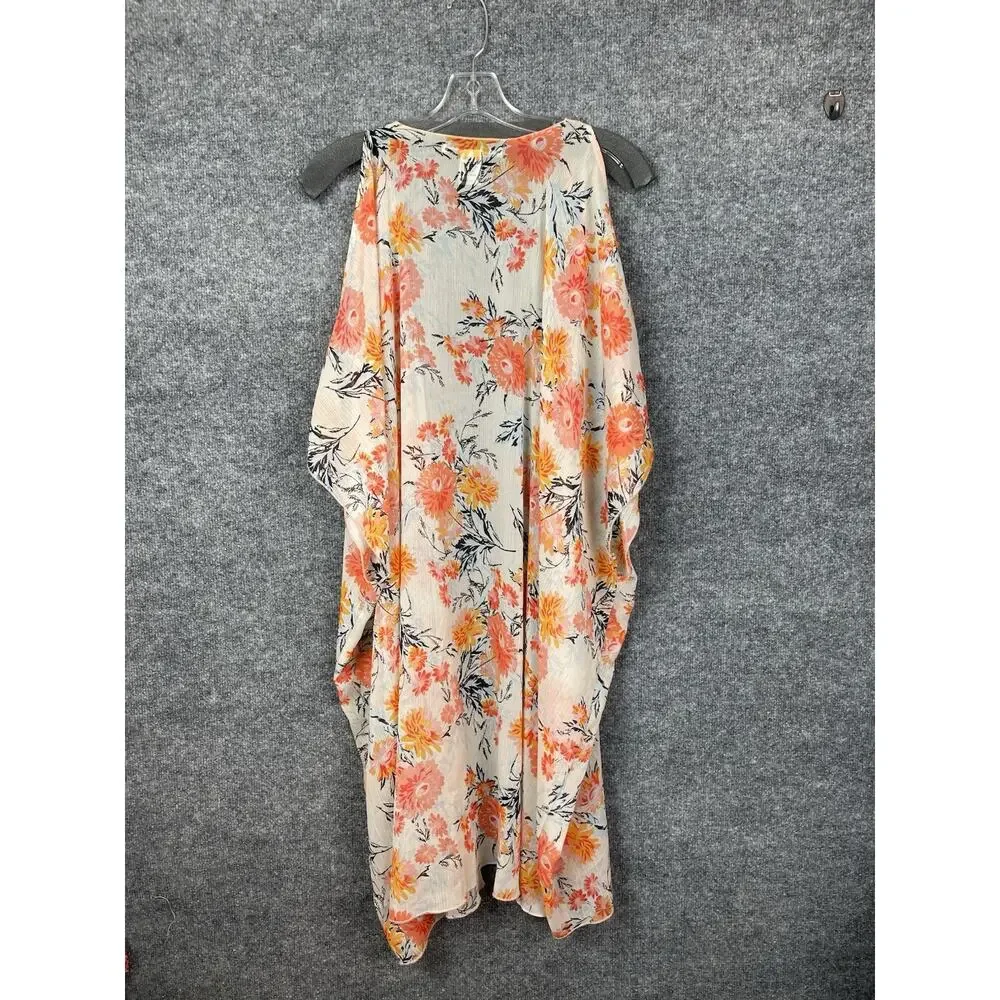 American Rag Duster Cover-Up Vest Size Small Peach Black Floral Print‎